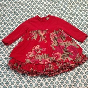 Elaina et Lena Red Floral Dress Size 12 Months Layers Long Sleeve Cotton